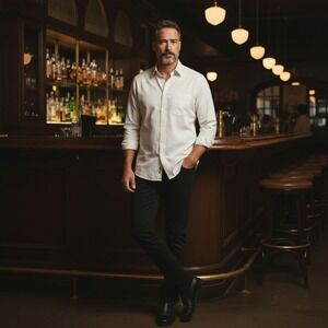 Pierre Balmain Paris Men's Striped Long Sleeve Button Up Shirt White Size 41